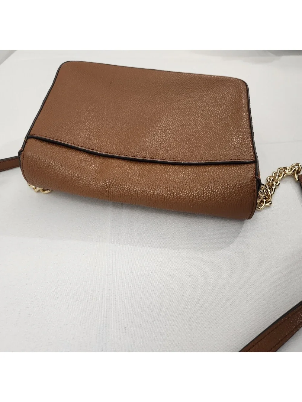Michael Kors Fulton Small Brown Pebbled Leather Crossbody Logo Purse Bag